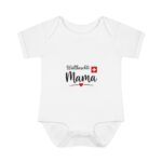 Swiss Mama Baby Bodysuit – 'Wältbeschti Mama' Infant Onesie with Heart