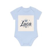 Baby Bodysuit — Personalized "Luca" Crown Name Onesie (Organic Short Sleeve) - Image 7