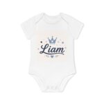 Personalized Baby Bodysuit – 'Liam' Crown Name Onesie (Organic Short Sleeve)