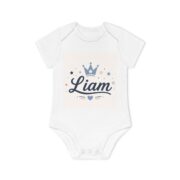 Personalized Baby Bodysuit – 'Liam' Crown Name Onesie (Organic Short Sleeve)