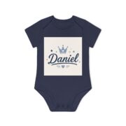 Personalized Baby Bodysuit - "Daniel" Crown Name Short Sleeve Organic Onesie - Image 10