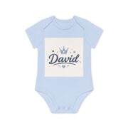 Baby Bodysuit - Personalized 'David' Crown Name Onesie, Organic Short Sleeve Baby Shower Gift - Image 7