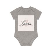 Personalized Baby Bodysuit with Name "Laura" — Cute Heart Script Organic Onesie - Image 7