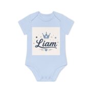Personalized Baby Bodysuit – 'Liam' Crown Name Onesie (Organic Short Sleeve) - Image 7