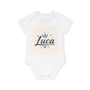 Baby Bodysuit — Personalized "Luca" Crown Name Onesie (Organic Short Sleeve)