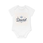 Baby Bodysuit - Personalized 'David' Crown Name Onesie, Organic Short Sleeve Baby Shower Gift