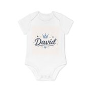 Baby Bodysuit - Personalized 'David' Crown Name Onesie, Organic Short Sleeve Baby Shower Gift