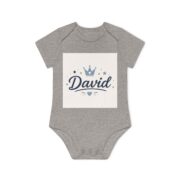 Baby Bodysuit - Personalized 'David' Crown Name Onesie, Organic Short Sleeve Baby Shower Gift - Image 4