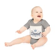 Personalized Baby Bodysuit - "Daniel" Crown Name Short Sleeve Organic Onesie - Image 6