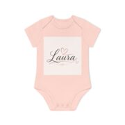 Personalized Baby Bodysuit with Name "Laura" — Cute Heart Script Organic Onesie - Image 4