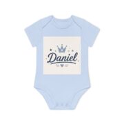 Personalized Baby Bodysuit - "Daniel" Crown Name Short Sleeve Organic Onesie - Image 7
