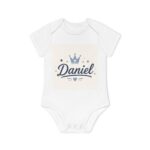Personalized Baby Bodysuit - "Daniel" Crown Name Short Sleeve Organic Onesie