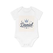 Personalized Baby Bodysuit - "Daniel" Crown Name Short Sleeve Organic Onesie