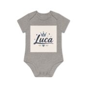Baby Bodysuit — Personalized "Luca" Crown Name Onesie (Organic Short Sleeve) - Image 4