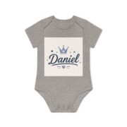 Personalized Baby Bodysuit - "Daniel" Crown Name Short Sleeve Organic Onesie - Image 4