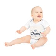 Personalized Baby Bodysuit - "Daniel" Crown Name Short Sleeve Organic Onesie - Image 3