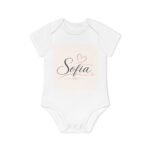 Personalized Baby Bodysuit — "Sofia" Script Name with Hearts | Organic Short Sleeve