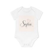 Personalized Baby Bodysuit — "Sofia" Script Name with Hearts | Organic Short Sleeve
