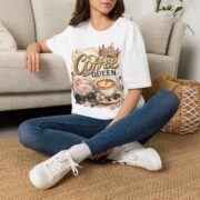Coffee Queen T‑Shirt — Vintage Crown Latte Design - Image 2