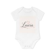 Personalized Baby Bodysuit with Name "Laura" — Cute Heart Script Organic Onesie