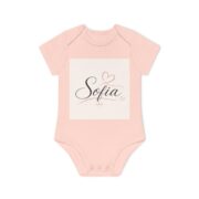Personalized Baby Bodysuit — "Sofia" Script Name with Hearts | Organic Short Sleeve - Image 4