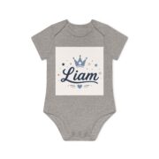 Personalized Baby Bodysuit – 'Liam' Crown Name Onesie (Organic Short Sleeve) - Image 4