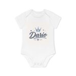 Personalized Baby Bodysuit - "Dario" Name with Crown Design (Organic Short Sleeve)