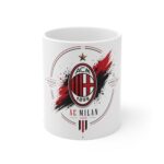 AC Milan Ceramic Mug – Football Club Crest & Red/Black Brush Stroke Design