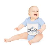 Personalized Baby Bodysuit - "Daniel" Crown Name Short Sleeve Organic Onesie - Image 9