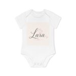 Personalized 'Lara' Baby Bodysuit — Soft Pink Heart Name Onesie